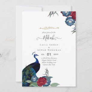 NIKAH Peacock Floral Walimah Islamic Wedding Invit Kaart