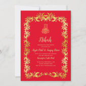 Nikah Red Gold Islamic Motif Wedding Invite Kaart (Voorkant)