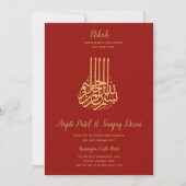 Nikah - Red Gold Islamic Motif Wedding Invites Kaart (Voorkant)