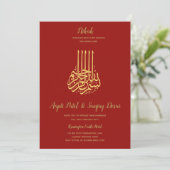 Nikah - Red Gold Islamic Motif Wedding Invites Kaart (Staand voorkant)