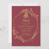 Nikah - Red Gold Islamic Motif Wedding Invites Kaart (Voorkant)