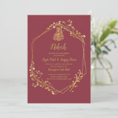 Nikah - Red Gold Islamic Motif Wedding Invites Kaart (Staand voorkant)