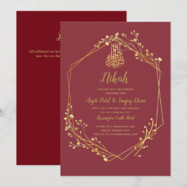 Nikah - Red Gold Islamic Motif Wedding Invites Kaart