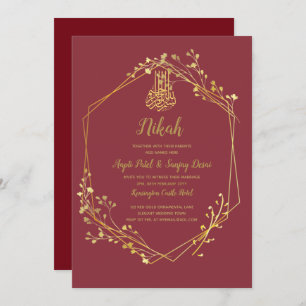 Nikah - Red Gold Islamic Motif Wedding Invites Kaart