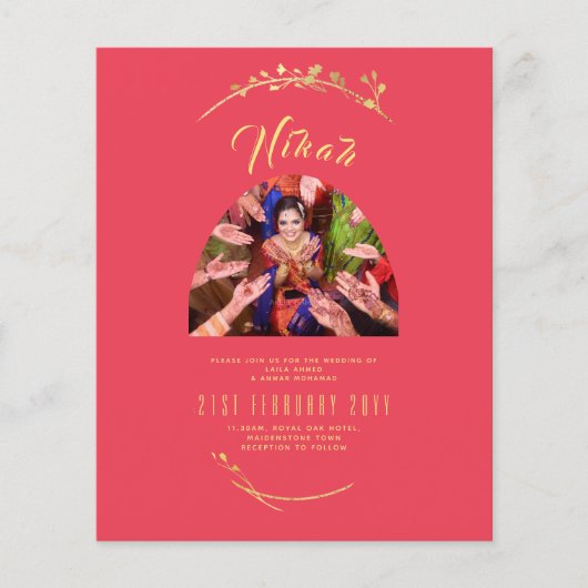 NIKAH Red Gold Photo Wedding Verloving Flyer (Voorkant)
