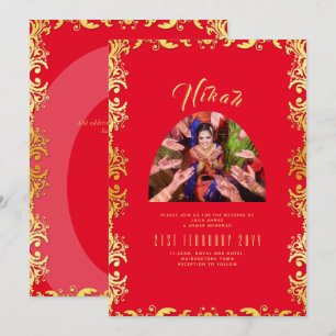 NIKAH Red Gold Photo Wedding Verloving Kaart