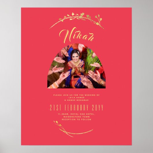 NIKAH Rood Goud Foto Bruiloft Verlovingsfeest Poster (Voorkant)