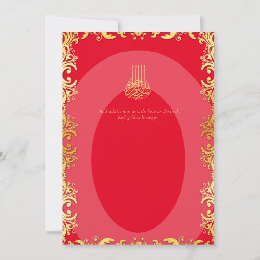 NIKAH Rood Goud Foto Huwelijks Trouwkaart Uitnodig Kaart (Achterkant)