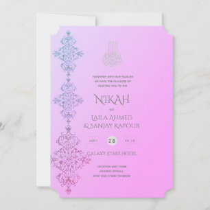 NIKAH - Sierlijke islamitische gouden roze uitnodi Kaart