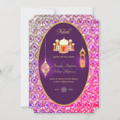 NIKAH - Sierlijke moskee paarse trouwuitnodiging Kaart (Voorkant)