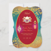NIKAH - Sierlijke moskee rood gouden trouwuitnodig Kaart (Voorkant)