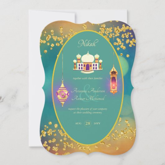 NIKAH - Sierlijke moskee turquoise gouden trouwuit Kaart (Voorkant)