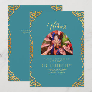 NIKAH Teal Goud FOTO Islamitische Huwelijksuitnodi Kaart