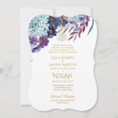 NIKAH Trouwuitnodiging - Walimah Paarse Bloemen Go Kaart (Voorkant)