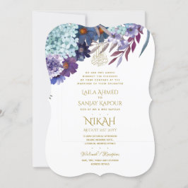 NIKAH Trouwuitnodiging - Walimah Paarse Bloemen Go Kaart