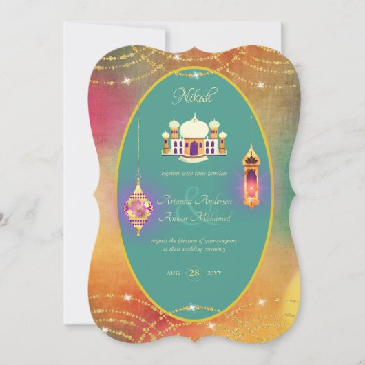 NIKAH -  uitnodiging tot Blauwgroen gouden bruilof (Voorkant)