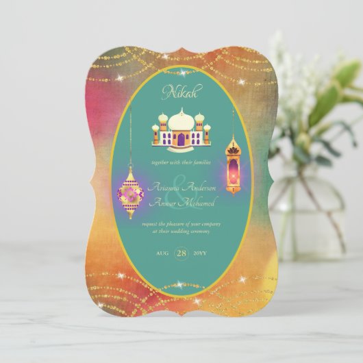 NIKAH -  uitnodiging tot Blauwgroen gouden bruilof (Staand voorkant)