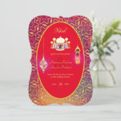 NIKAH - Uitnodiging tot Moskee Red Gold Wedding (Staand voorkant)