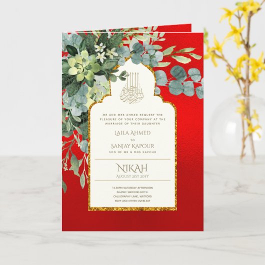 Nikah Walimah Wedding Invitation Programme RSVP Kaart (Gele Bloem)