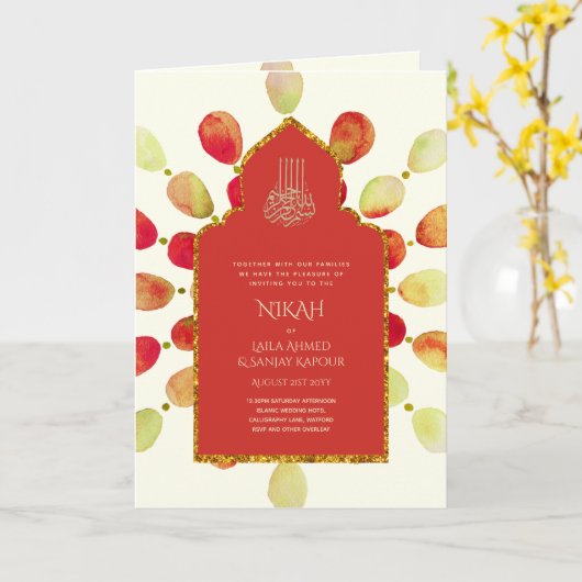 Nikah Walimah Wedding Invitation Programme RSVP Kaart (Gele Bloem)
