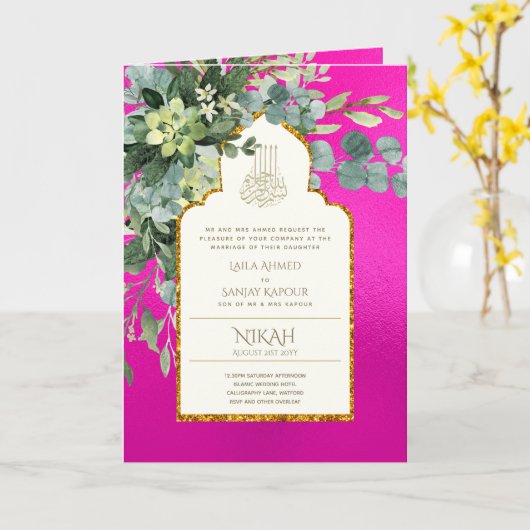 Nikah Walimah Wedding Invitation Programme RSVP Kaart (Gele Bloem)