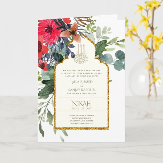 Nikah Walimah Wedding Invitation Programme RSVP Kaart (Gele Bloem)
