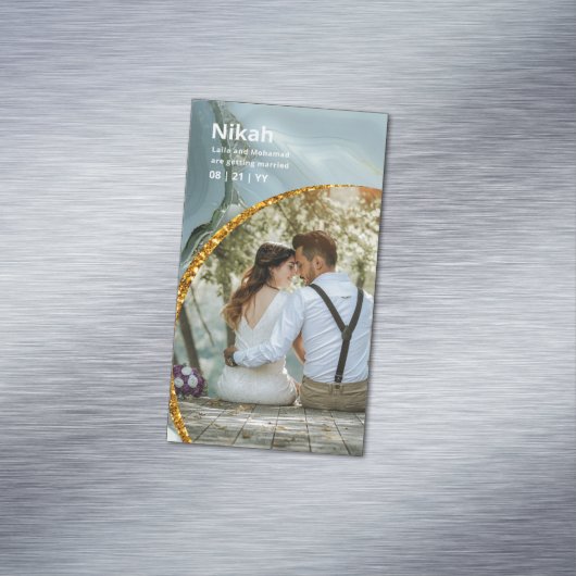 NIKAH - Weddenschapsbudget Agate Gold Blauwgroen F Magnetisch Visitekaartje (Voorbeeld)
