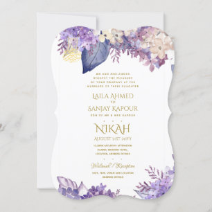 NIKAH Wedding Invite - Walimah Paars Floral Gold Kaart