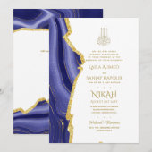 Nikah Wedding Invites - Agate Gold Islamic Walimah Kaart (Voorkant / Achterkant)
