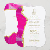 Nikah Wedding Invites - Agate Gold Islamic Walimah Kaart (Voorkant / Achterkant)