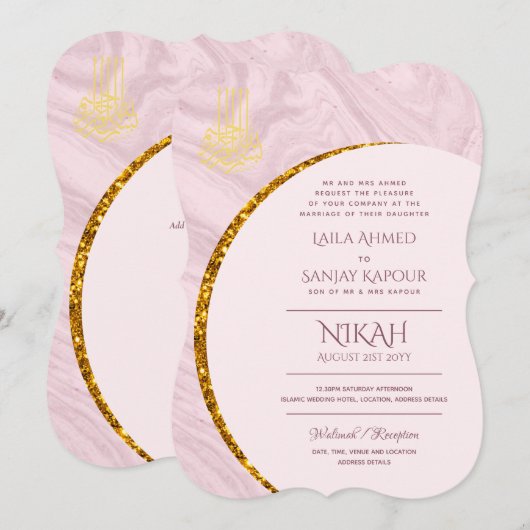 Nikah Wedding Invites | Islamic Walimah Modern Kaart (Voorkant / Achterkant)
