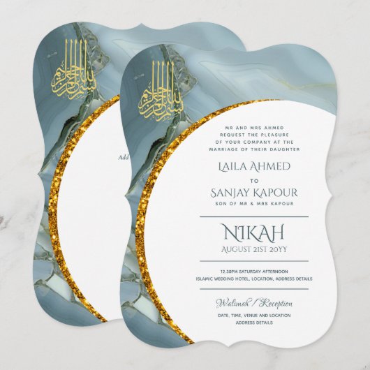 Nikah Wedding Invites | Islamic Walimah Modern Kaart (Voorkant / Achterkant)