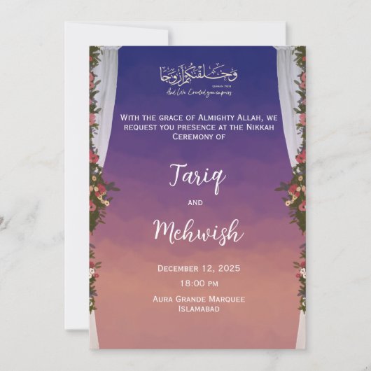 Nikkah Ceremonie Uitnodiging Kaart bruiloft Moslim (Voorkant)