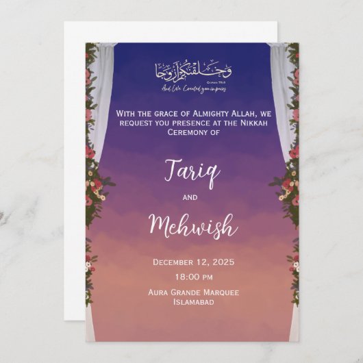 Nikkah Ceremonie Uitnodiging Kaart bruiloft Moslim (Voorkant / Achterkant)