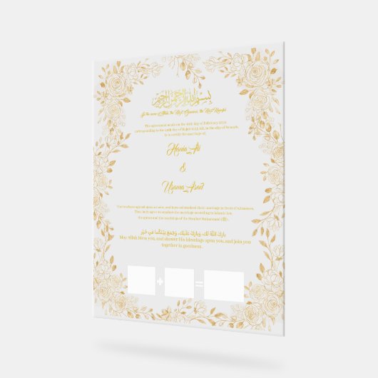 Nikkah certificaat, Moslim contract, Acryl Bord (Hoek)