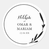 Nikkah Elegant Black & White Botanical Quote Ronde Sticker (Voorkant)