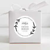 Nikkah Elegant Black & White Leaf Wreathe Border Ronde Sticker