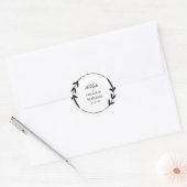 Nikkah Elegant Black & White Leaf Wreathe Border Ronde Sticker (Envelop)