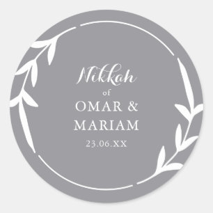 Nikkah Elegant Smoke Leaf Wreathe Border Ronde Sticker