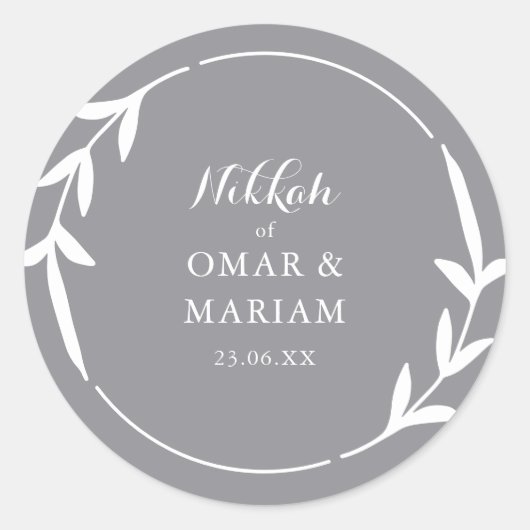 Nikkah Elegant Smoke Leaf Wreathe Border Ronde Sticker (Voorkant)