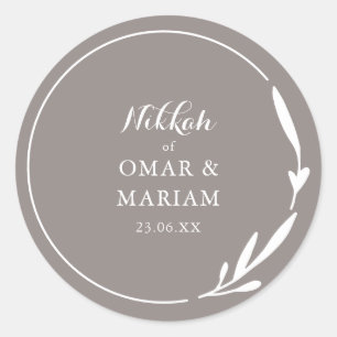Nikkah Elegante Pecan Botanische Citaat Ronde Sticker