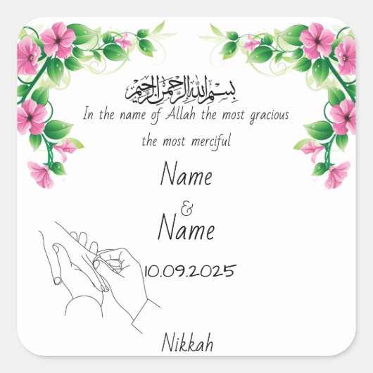 Nikkah favorstickers  vierkante sticker (Voorkant)