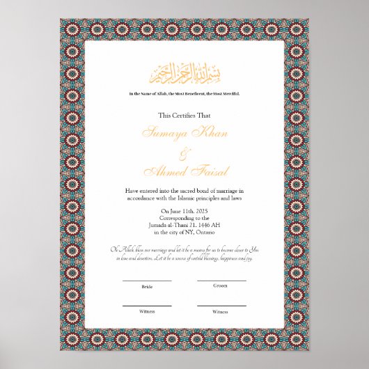 nikkah islamistische huwelijksakte poster (Voorkant)