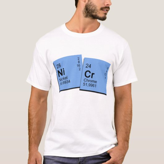 Nikkel chroom met witte achtergrond t-shirt (Voorkant)
