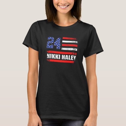 Nikki Haley 2024 Amerikaanse vlag Vlag 1 T-shirt (Voorkant)