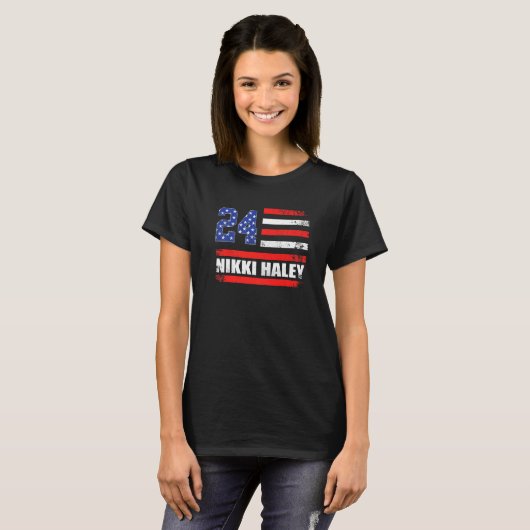 Nikki Haley 2024 Amerikaanse vlag Vlag 1 T-shirt (Voorkant volledig)