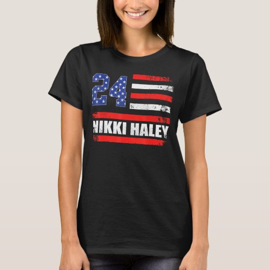 Nikki Haley 2024 Amerikaanse vlag Vlag 1 T-shirt (Voorkant)