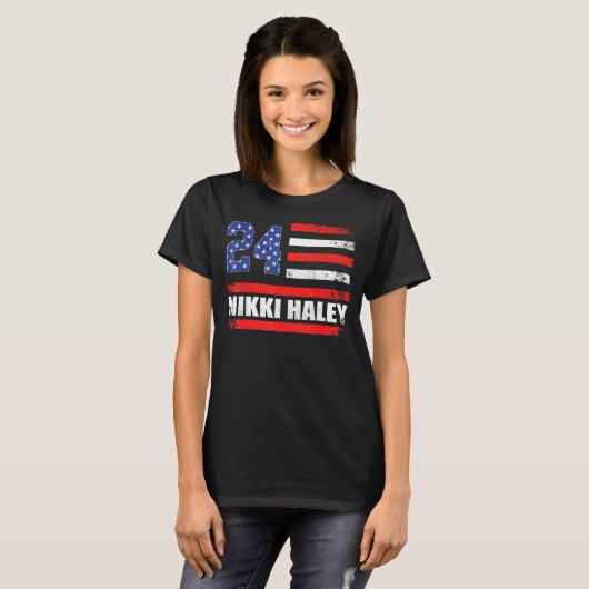 Nikki Haley 2024 Amerikaanse vlag Vlag 1 T-shirt (Voorkant volledig)