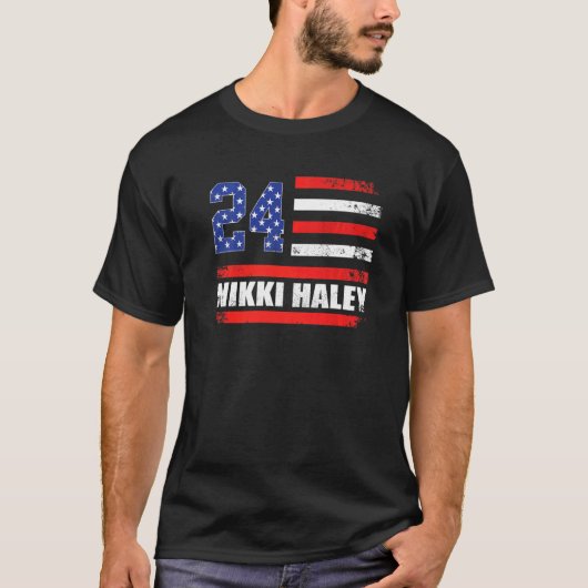 Nikki Haley 2024 Amerikaanse vlag Vlag VS T-shirt (Voorkant)