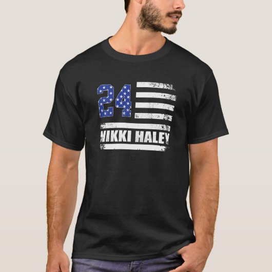 Nikki Haley 2024 Amerikaanse vlag Vlag VS T-shirt (Voorkant)